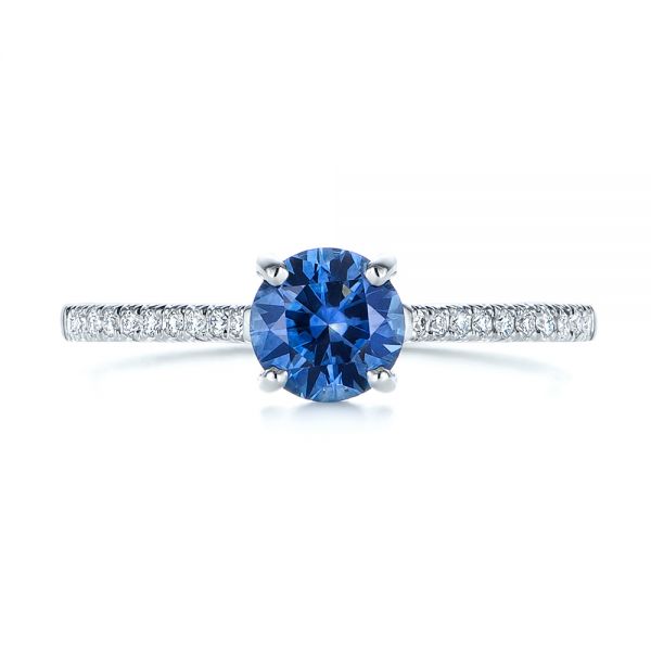 14k White Gold Blue Montana Sapphire And Diamond Engagement Ring - Top View -  105750