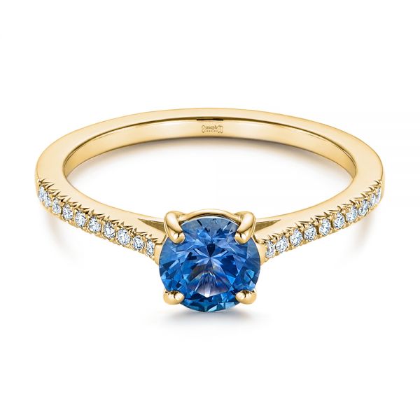 14k Yellow Gold 14k Yellow Gold Blue Montana Sapphire And Diamond Engagement Ring - Flat View -  105750