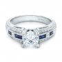 Blue Sapphire Diamond And Hand Engraved Engagement Ring - Kirk Kara - Flat View -  100468 - Thumbnail