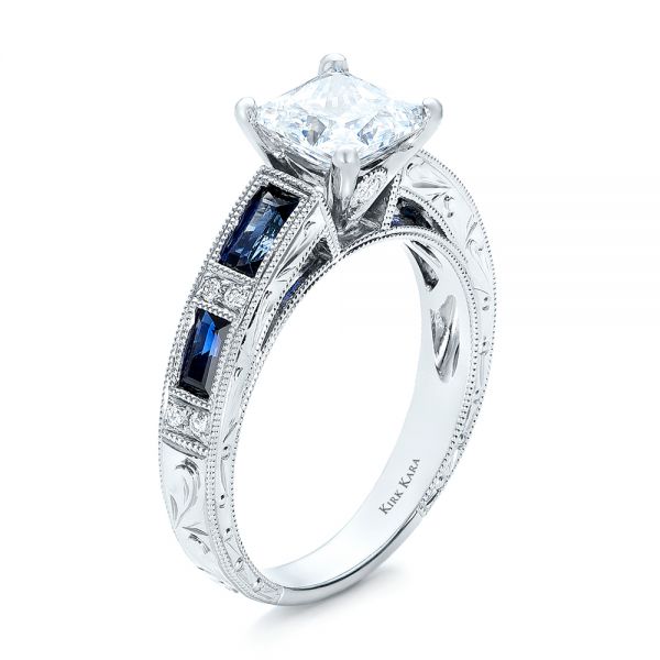 Blue Sapphire Engagement Ring - Kirk Kara - Three-Quarter View -  1276
