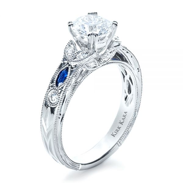 Blue Sapphire Engagement Ring - Kirk Kara - Three-Quarter View -  1415