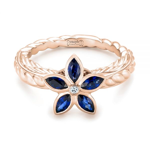 18k Rose Gold 18k Rose Gold Blue Sapphire Flower Engagement Ring - Flat View -  102778