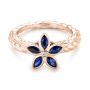 18k Rose Gold 18k Rose Gold Blue Sapphire Flower Engagement Ring - Flat View -  102778 - Thumbnail