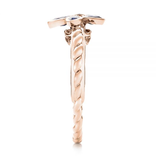 18k Rose Gold 18k Rose Gold Blue Sapphire Flower Engagement Ring - Side View -  102778