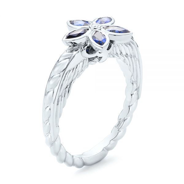 14k White Gold 14k White Gold Blue Sapphire Flower Engagement Ring - Three-Quarter View -  102778