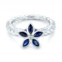 18k White Gold 18k White Gold Blue Sapphire Flower Engagement Ring - Flat View -  102778 - Thumbnail