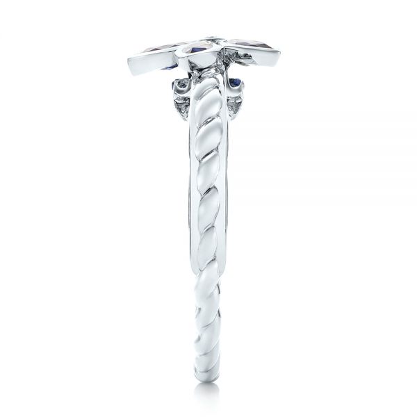 Platinum Blue Sapphire Flower Engagement Ring - Side View - 102778