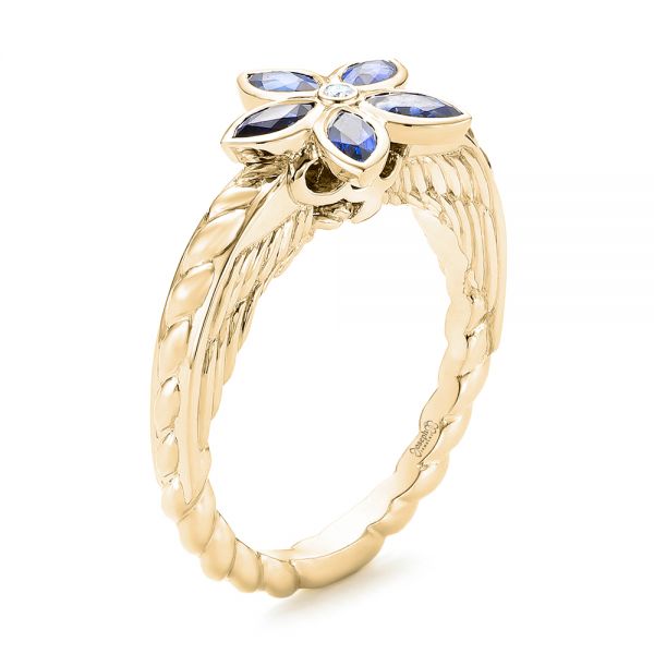 14k Yellow Gold 14k Yellow Gold Blue Sapphire Flower Engagement Ring - Three-Quarter View -  102778