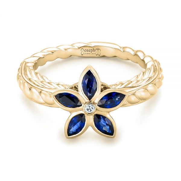14k Yellow Gold 14k Yellow Gold Blue Sapphire Flower Engagement Ring - Flat View -  102778