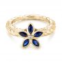 14k Yellow Gold 14k Yellow Gold Blue Sapphire Flower Engagement Ring - Flat View -  102778 - Thumbnail