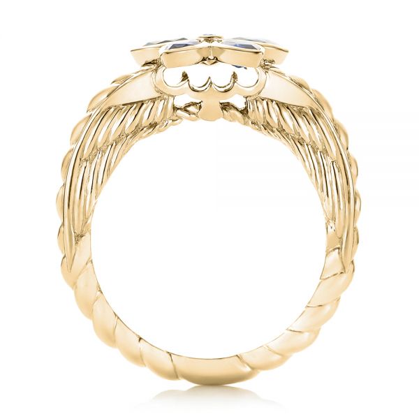 18k Yellow Gold 18k Yellow Gold Blue Sapphire Flower Engagement Ring - Front View -  102778