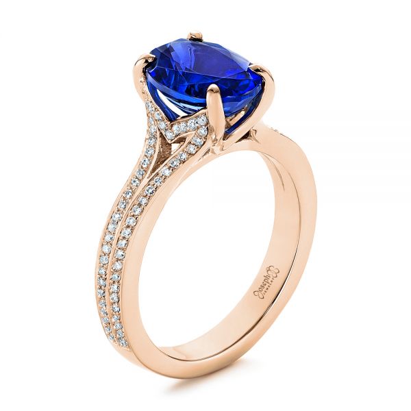 14k Rose Gold Blue Sapphire And Diamond Engagement Ring #105712 ...