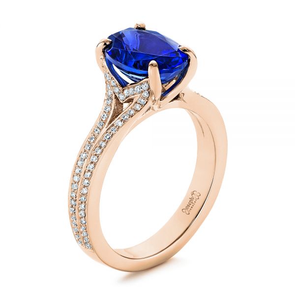 18k Rose Gold 18k Rose Gold Blue Sapphire And Diamond Engagement Ring - Three-Quarter View -  105712