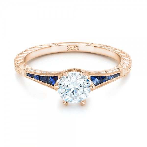 18k Rose Gold 18k Rose Gold Blue Sapphire And Diamond Engagement Ring - Flat View -  102676