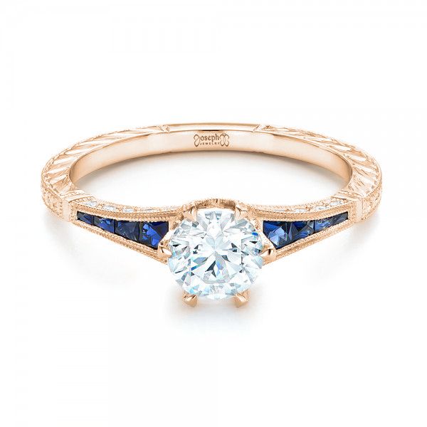 14k Rose Gold 14k Rose Gold Blue Sapphire And Diamond Engagement Ring - Flat View - 102676