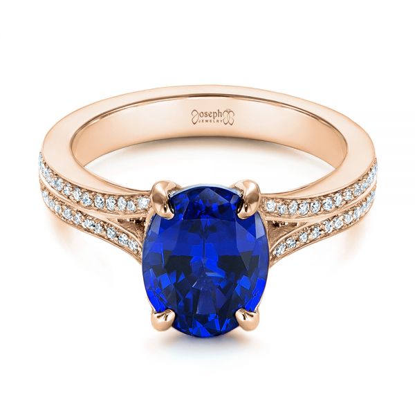 14k Rose Gold 14k Rose Gold Blue Sapphire And Diamond Engagement Ring - Flat View -  105712