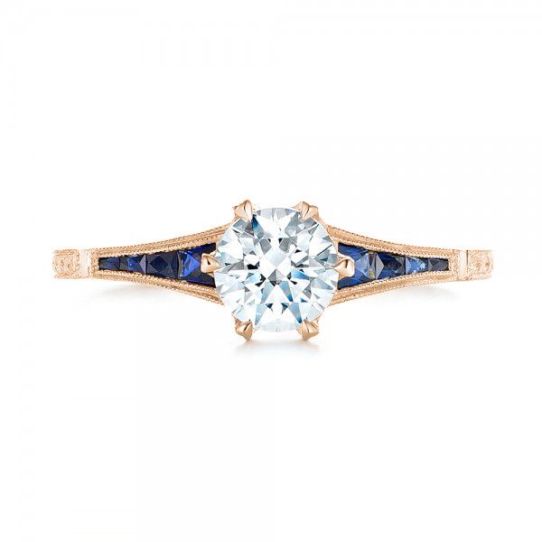 14k Rose Gold 14k Rose Gold Blue Sapphire And Diamond Engagement Ring - Top View -  102676