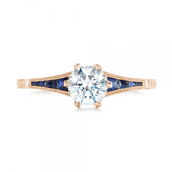 14k Rose Gold 14k Rose Gold Blue Sapphire And Diamond Engagement Ring - Top View - 102676