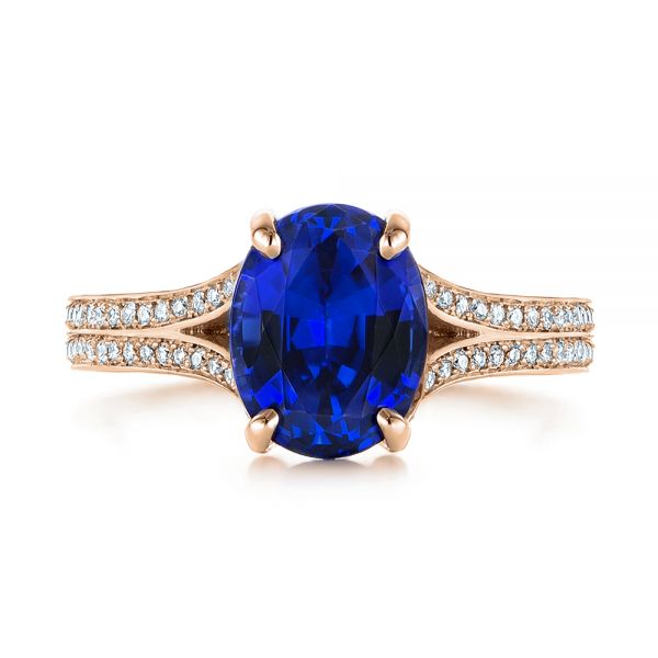 14k Rose Gold 14k Rose Gold Blue Sapphire And Diamond Engagement Ring - Top View -  105712