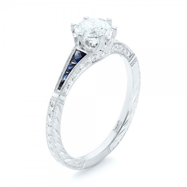 Blue Sapphire and Diamond Engagement Ring - Image