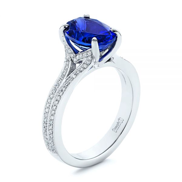  Platinum Blue Sapphire And Diamond Engagement Ring - Three-Quarter View -  105712