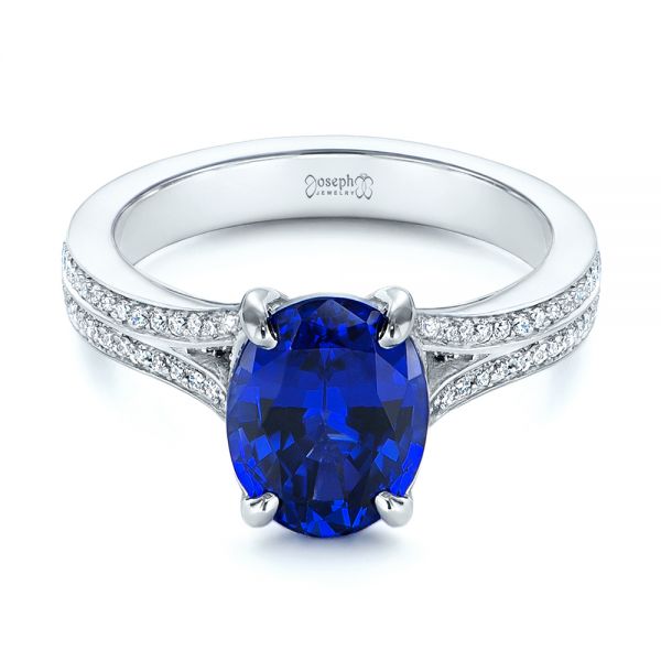  Platinum Blue Sapphire And Diamond Engagement Ring - Flat View -  105712