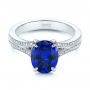 14k White Gold 14k White Gold Blue Sapphire And Diamond Engagement Ring - Flat View -  105712 - Thumbnail