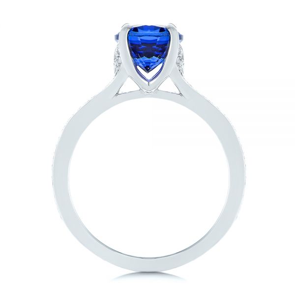  Platinum Blue Sapphire And Diamond Engagement Ring - Front View -  105712