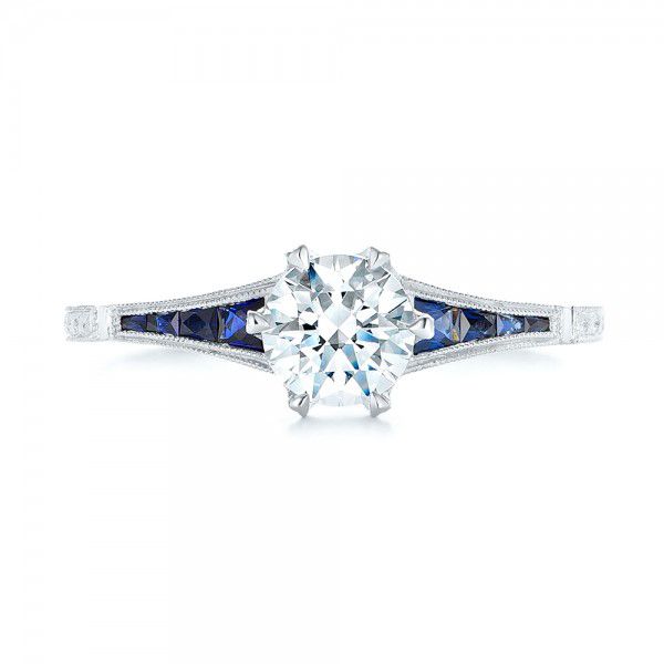 14k White Gold 14k White Gold Blue Sapphire And Diamond Engagement Ring - Top View -  102676