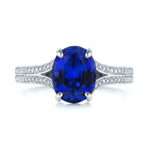 14k White Gold 14k White Gold Blue Sapphire And Diamond Engagement Ring - Top View -  105712