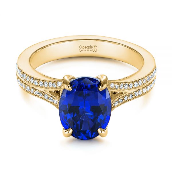 14k Yellow Gold 14k Yellow Gold Blue Sapphire And Diamond Engagement Ring - Flat View -  105712