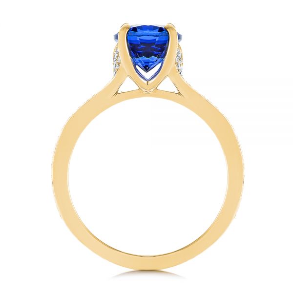 18k Yellow Gold 18k Yellow Gold Blue Sapphire And Diamond Engagement Ring - Front View -  105712