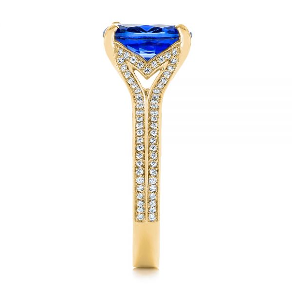18k Yellow Gold 18k Yellow Gold Blue Sapphire And Diamond Engagement Ring - Side View -  105712