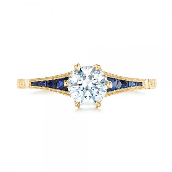 18k Yellow Gold 18k Yellow Gold Blue Sapphire And Diamond Engagement Ring - Top View -  102676