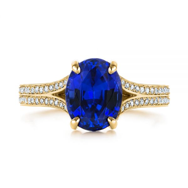 18k Yellow Gold 18k Yellow Gold Blue Sapphire And Diamond Engagement Ring - Top View -  105712