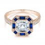 14k Rose Gold 14k Rose Gold Blue Sapphire And Diamond Halo Engagement Ring - Flat View -  105773 - Thumbnail