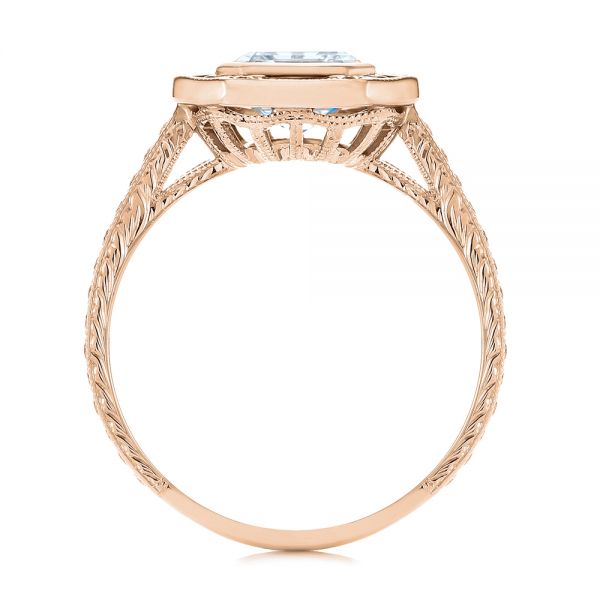 18k Rose Gold 18k Rose Gold Blue Sapphire And Diamond Halo Engagement Ring - Front View - 105773