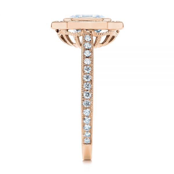 14k Rose Gold 14k Rose Gold Blue Sapphire And Diamond Halo Engagement Ring - Side View -  105773