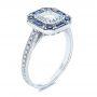 18k White Gold Blue Sapphire And Diamond Halo Engagement Ring - Three-Quarter View -  105773 - Thumbnail