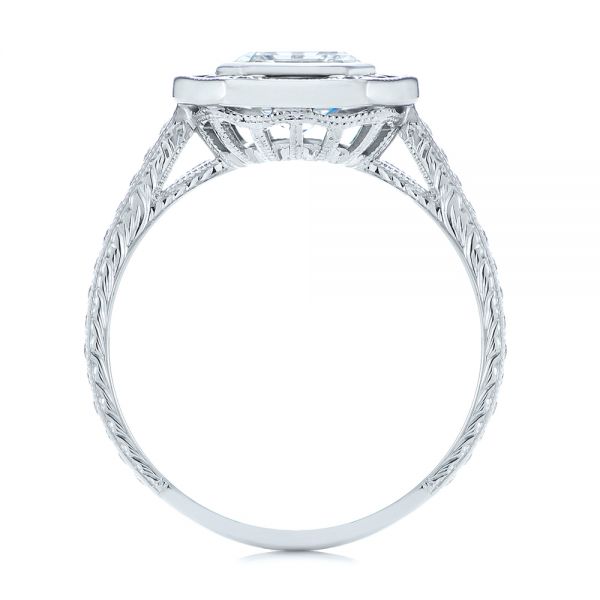 18k White Gold Blue Sapphire And Diamond Halo Engagement Ring - Front View - 105773