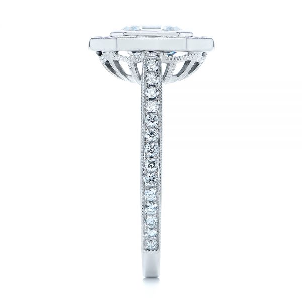 18k White Gold Blue Sapphire And Diamond Halo Engagement Ring - Side View - 105773