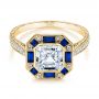 14k Yellow Gold 14k Yellow Gold Blue Sapphire And Diamond Halo Engagement Ring - Flat View -  105773 - Thumbnail