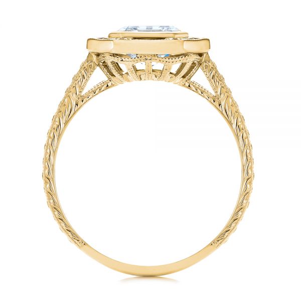 14k Yellow Gold 14k Yellow Gold Blue Sapphire And Diamond Halo Engagement Ring - Front View - 105773