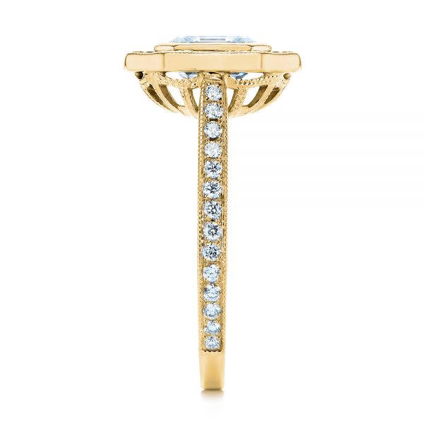 18k Yellow Gold 18k Yellow Gold Blue Sapphire And Diamond Halo Engagement Ring - Side View -  105773