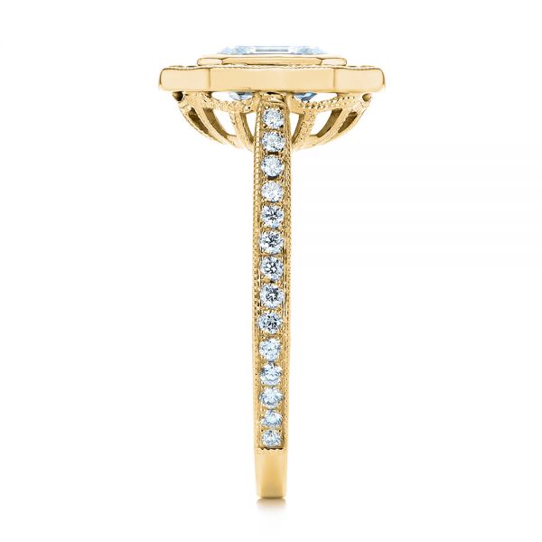 14k Yellow Gold 14k Yellow Gold Blue Sapphire And Diamond Halo Engagement Ring - Side View - 105773