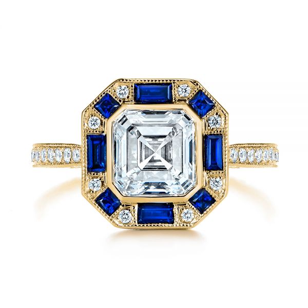 14k Yellow Gold 14k Yellow Gold Blue Sapphire And Diamond Halo Engagement Ring - Top View -  105773