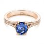 18k Rose Gold 18k Rose Gold Blue Sapphire And Diamond Split Shank Engagement Ring - Flat View -  105197 - Thumbnail