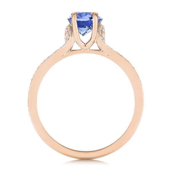 14k Rose Gold 14k Rose Gold Blue Sapphire And Diamond Split Shank Engagement Ring - Front View -  105197