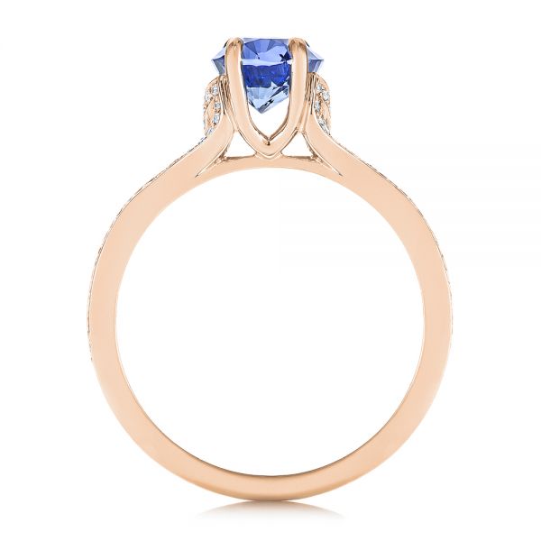 14k Rose Gold 14k Rose Gold Blue Sapphire And Diamond Split Shank Engagement Ring - Front View - 105197