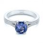 18k White Gold 18k White Gold Blue Sapphire And Diamond Split Shank Engagement Ring - Flat View -  105197 - Thumbnail